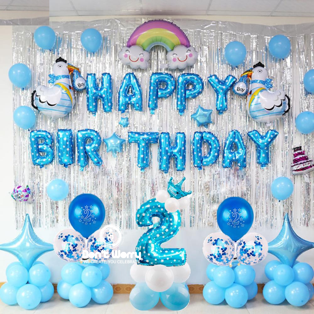 Blue themed 1st Birthday Decoration for Baby Boy at Home